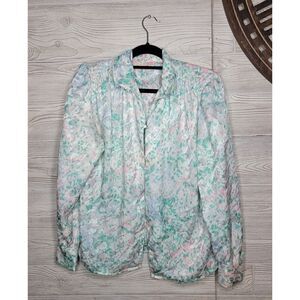 Vintage Tess Paris Milano Blouse Top 80s Sz 10 Watercolor Shoulder Pads Hipster